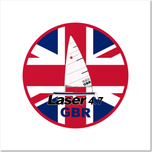 laser class sailboat on flag Great Britain Posters and Art